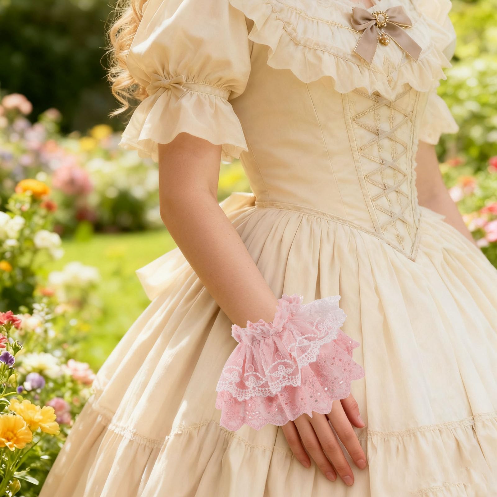 Générique Poignets en Dentelle Lolita Rose pour Femme, Accessoires de Mode Polyvalents en Polyester, Manchons Élégants pour Robe, pour Robe ou Accessoire de Mariage