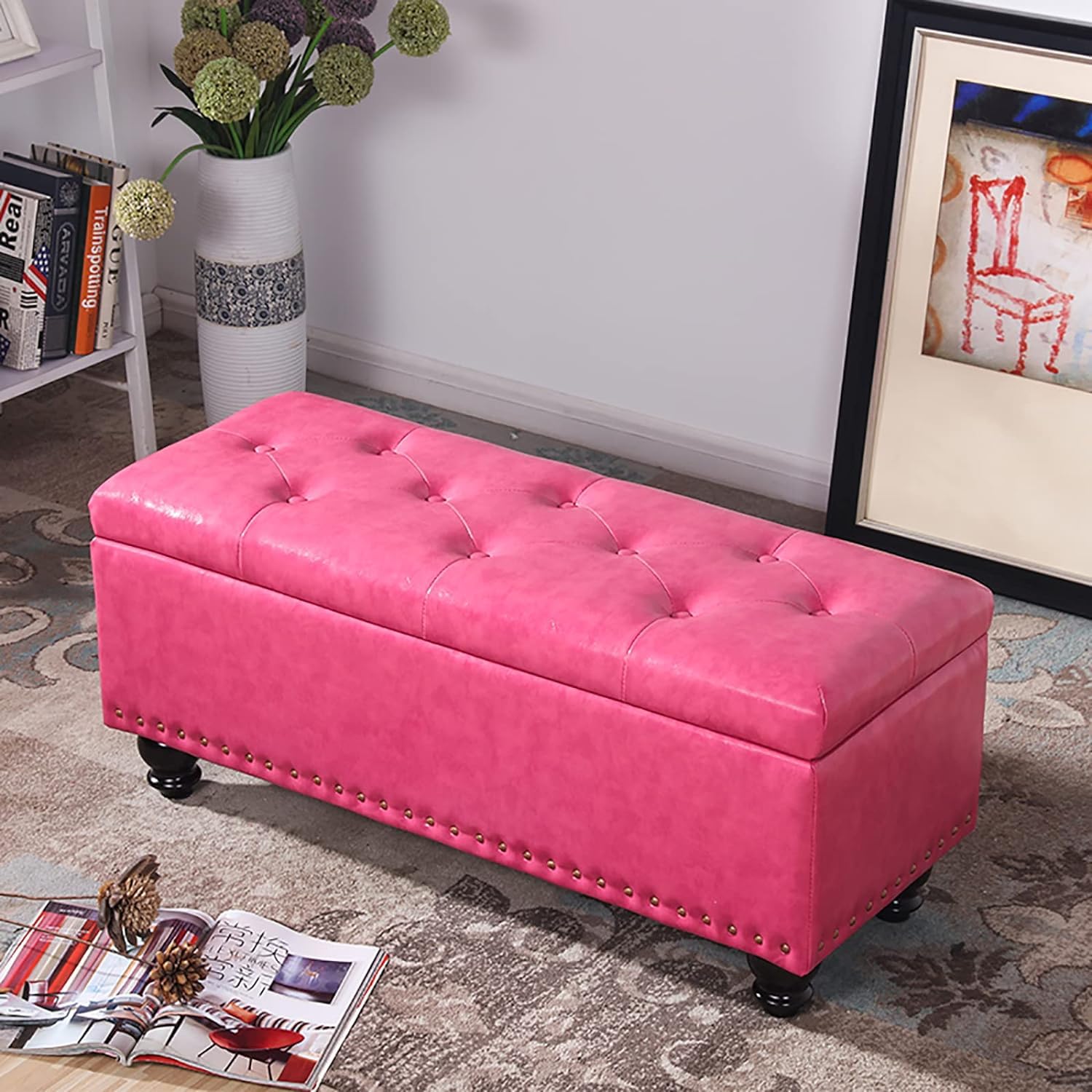 Banc de rangement en similicuir avec tabouret rembourré moderne d'entrée