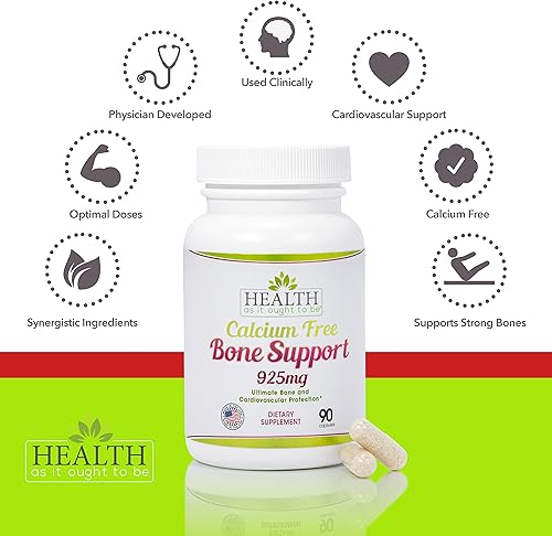 Miniatura 3 de Health As It Ought To Be Suplemento de apoyo óseo sin calcio  Máxima protección ósea y cardiovascular  90 cápsulas