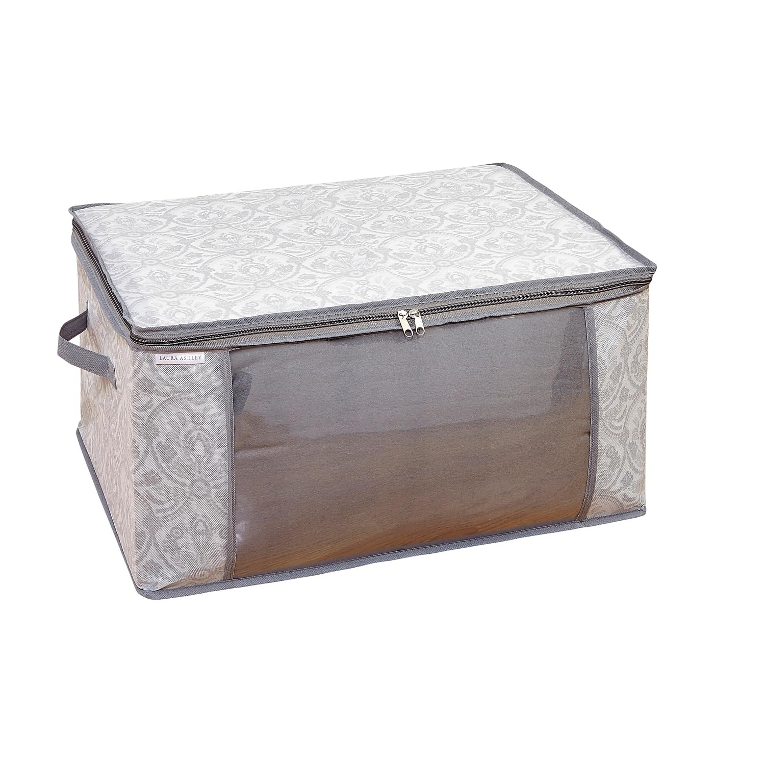 Laura Ashley Non-Woven Blanket Bag, Easy Assemble, Perfect for Blankets, Quilts, Fits Easily Under Beds, Home Organization, Grey