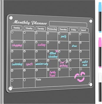 DIYMAG Magnetic Calendar for Refrigerator Fridge Magnet Clear Acrylic