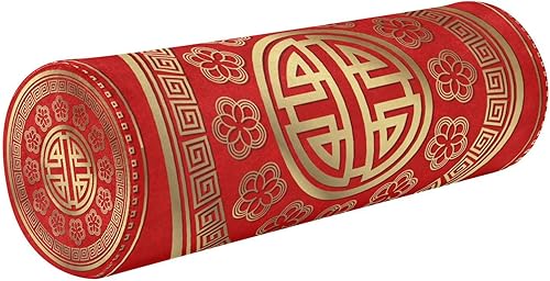 Almohada redonda con funda de estilo chino con flores, rollo de cuello, almohada cervical, funda de almohada cervical, soporte de cuello de espuma