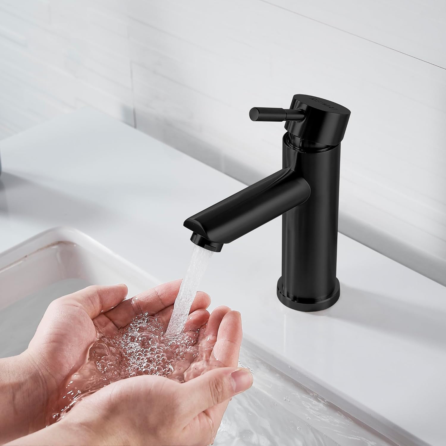 Single Handle Bathroom Sink Faucet Matte Black, Modern Single Hole Bathroom Faucet Stainless Steel Commercial Basin Faucet(No Drain)