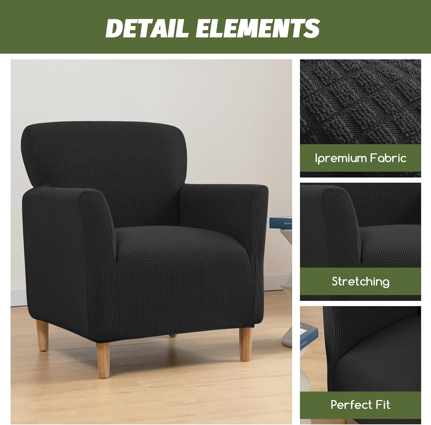 FUANGUI Banquet Armchair Slipcover Waterproof Chair Covers with Arms Stretch Club Chair Slipcover Soft Armchair Sofa Covers Anti-Slip Furniture Protector for Dogs Pets Living Room Decor, 2PCS, 07