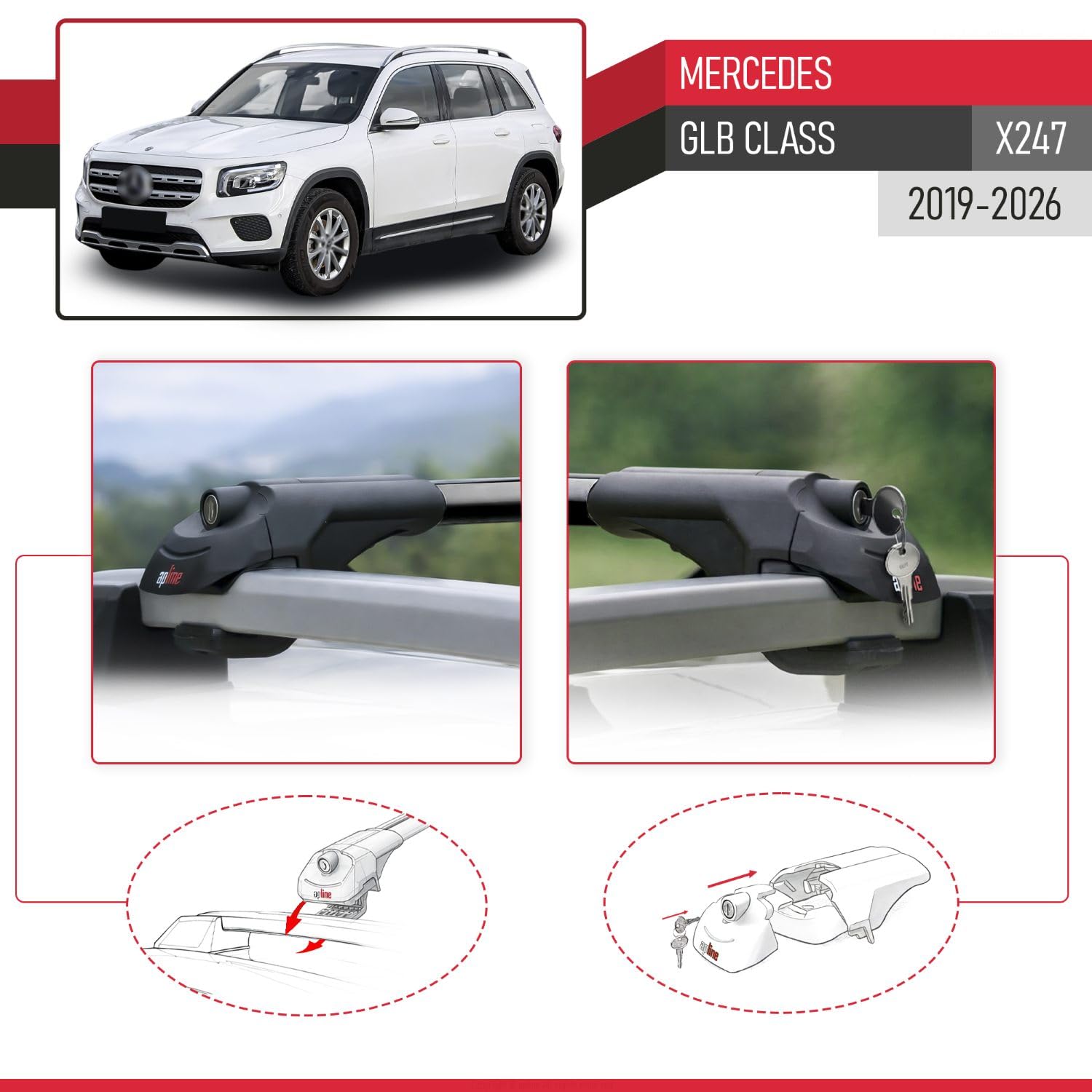 Compatibile con Mercedes GLB Class (X247) 2019-2026 Modello ACE-1 Barre Tetto Portapacchi Auto Barre Portatutto Nero Alluminio 2 Barre