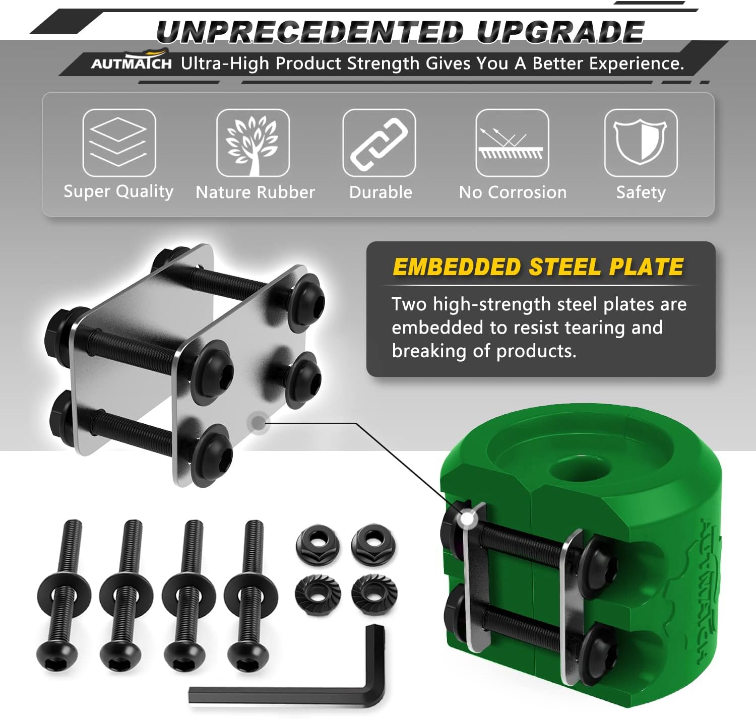 AUTMATCH 3/4" D Ring Shackle with Isolator & Washers Kit, Winch Cable Hook Stopper and Silicone Rubber Shock Absorbent Winch Stopper for Jeep Tow Strap Winch Off Road Vehicle Recovery, Dark Green