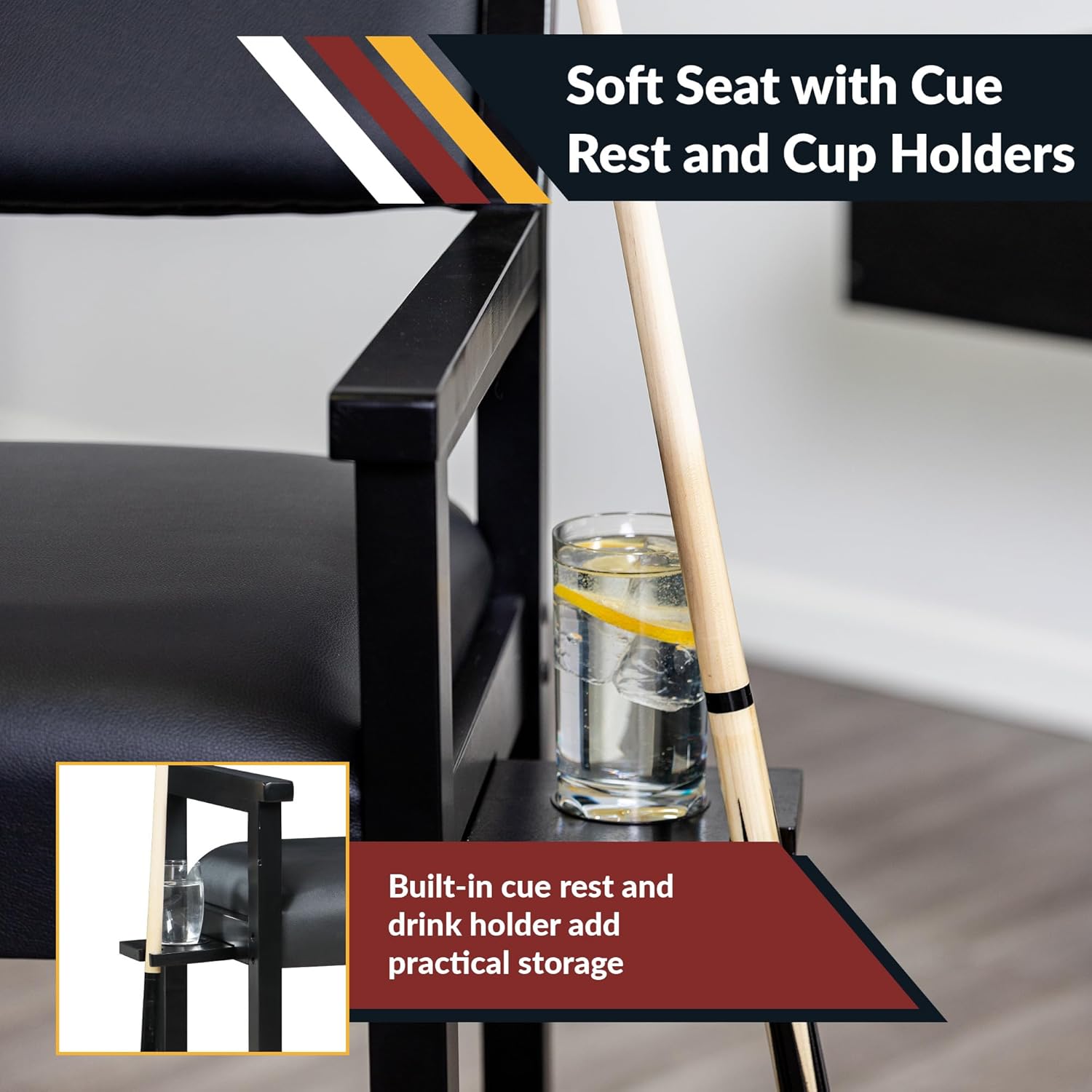 Hathaway Cambridge Spectator Chair – Billiard Stool with Cushioned Seat, Footrest, and Storage – 25" L x 22.5" W x 44.25" H with 30.5" Seat Height - Pool Table Accessories and Decor