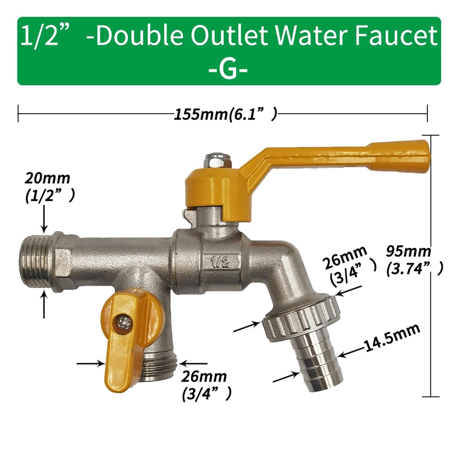 Adapter węża ogrodowego 1/5.1 cm złącze IBC - 2-drożny i 1-drożny mosiężny kran montażowy, trwały zawór zastępczy do kranu nawadniającego (1 sztuka)