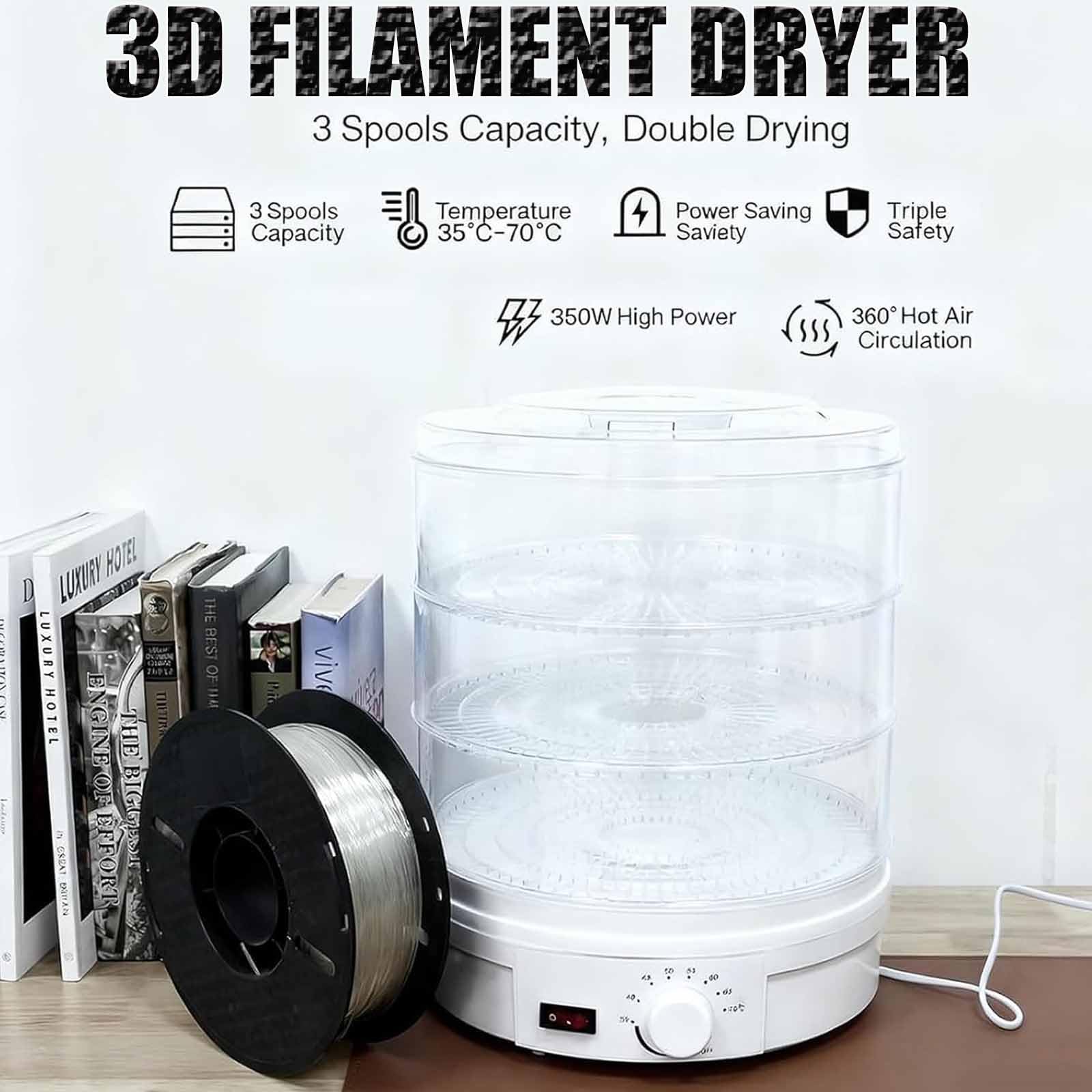 Essiccatore Per Filamenti Per Stampa 3d, 350 W, Temperatura Regolabile Da 35 °c A 70 °c, Silenzioso, Riscaldamento Ad Aria Calda A 360 °c, A 3 Strati, Per Studio Domestico
