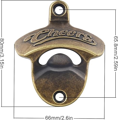 Miniatura 5 de HAIICEN Abridor de tapa de botella de bronce antiguo Montaje en pared Abridor de cerveza Saludos inoxidable Abrebotellas Montable (3 piezas)