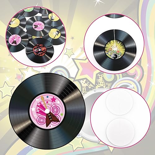 Miniatura 3 de Juego de 18 piezas de guirnaldas de discos de música colgantes, remolinos colgantes de fiesta de los años 50, recortes de papel para decoración de