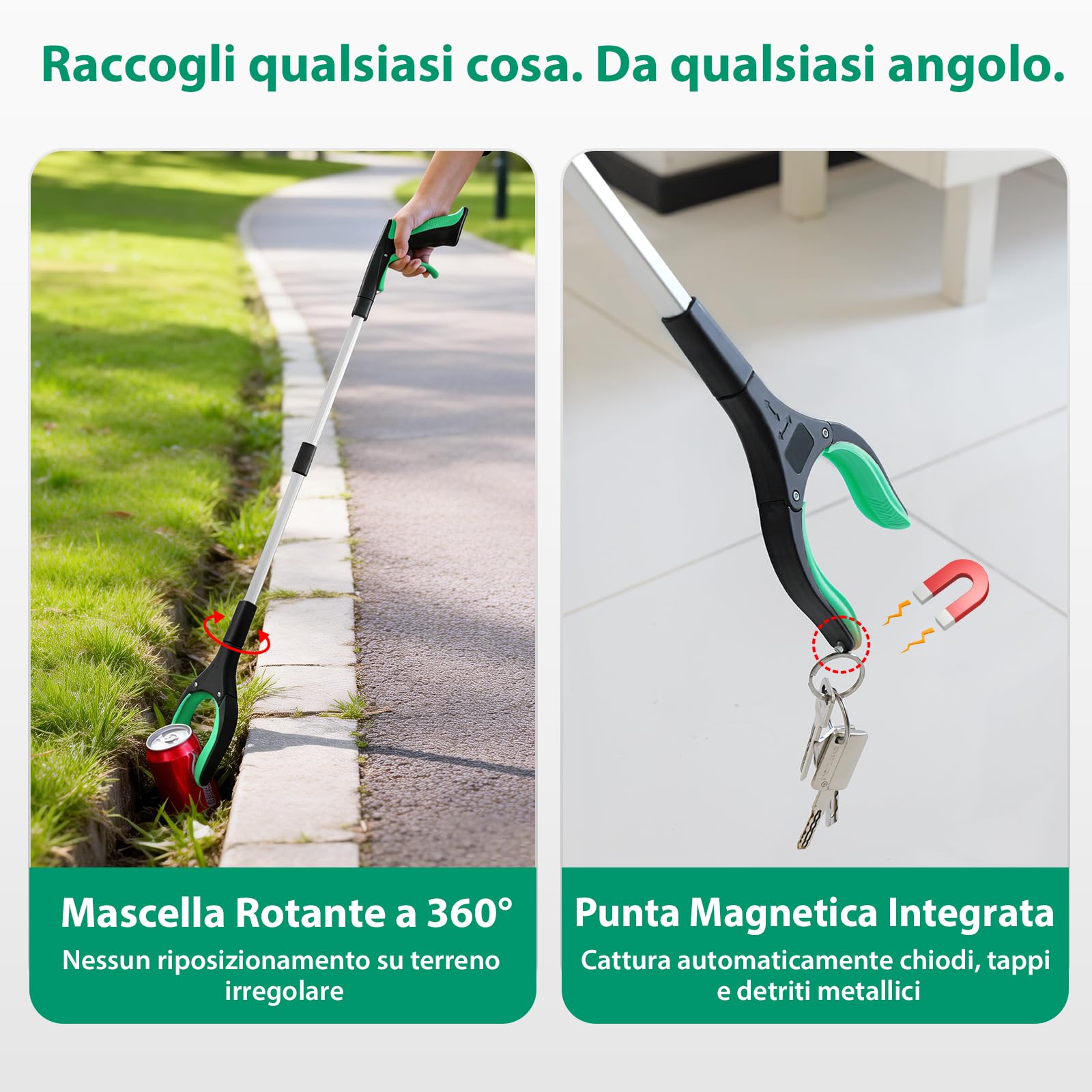 Set 4 Pinza Raccogli Oggetti da 81 cm-Bastone prensile Pieghevole | Per anziani, adulti e disabili, pinza telescopica prendi oggetti con testa rotante a 360° punta magnetica