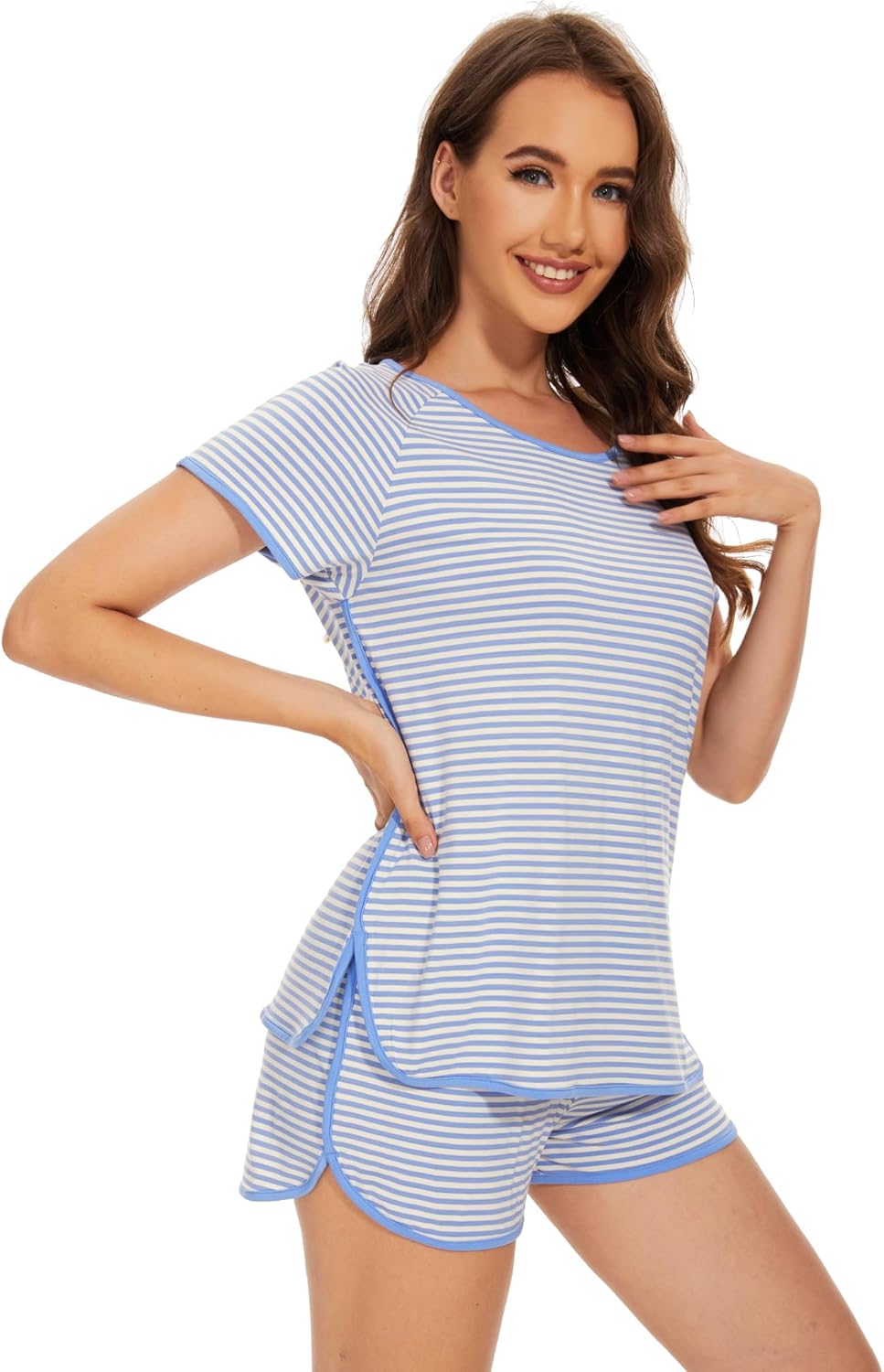 WiWi Pajamas for Women Super Soft Short Sleeve Top with Shorts Pajama Set Crewneck Summer Cooling Sleepwear Sets S-XXL - Image 4