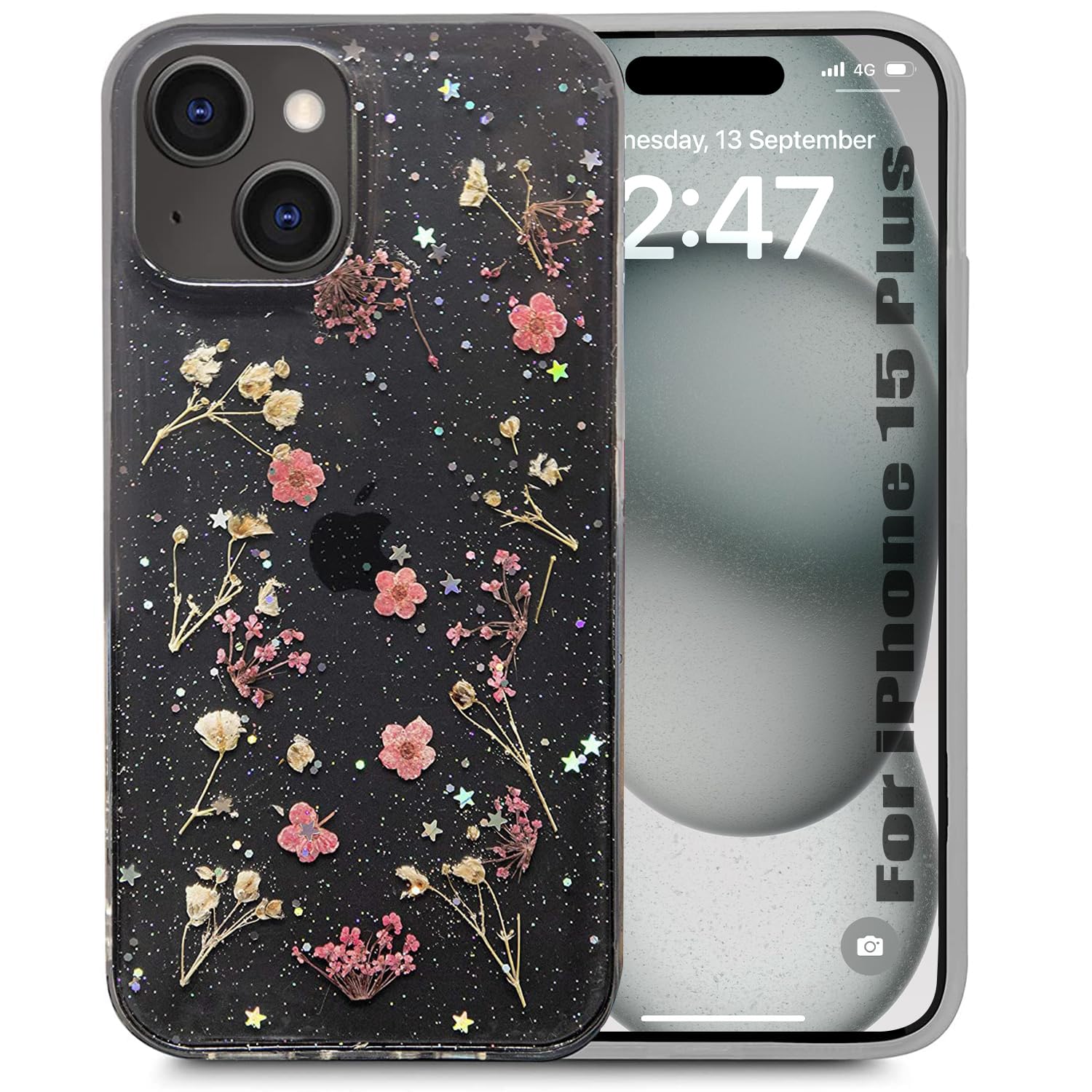 Enflamo Clear Silicone Case Floral Back Cover for iPhone 15 Plus | with Pressed Dry Real Flowers (Pink) (B0CRHXQ594) Amazon Price History, Amazon Price Tracker