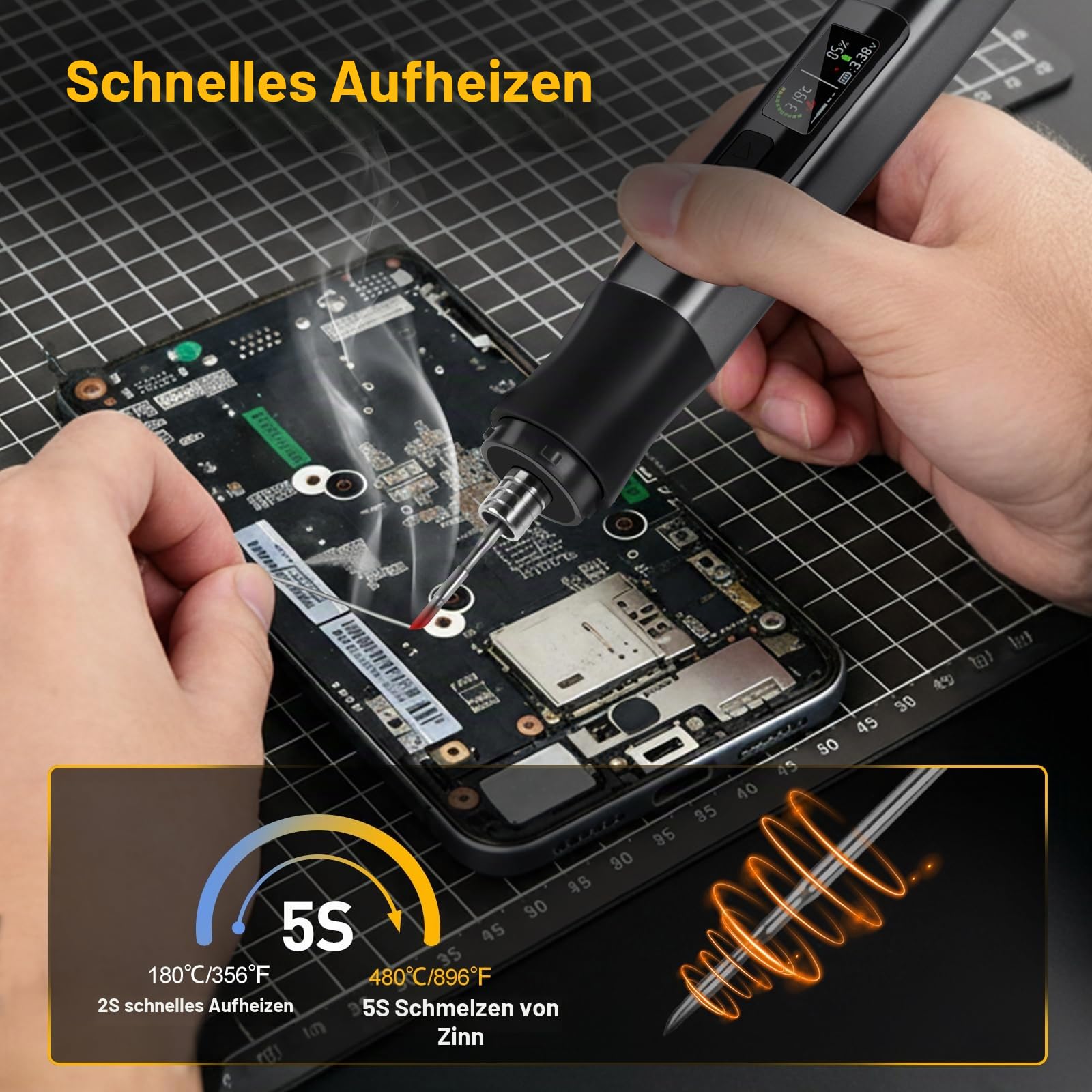 diymore Lötkolben Set, Akku Lötkolben mit LED-Anzeige, 2-5S Schnelle Heizung 180-480℃ Einstellbarer Temperatur, Auto Schlaf C210 Tipps, Akku Lötkolben Set für Präzisionsreparatur