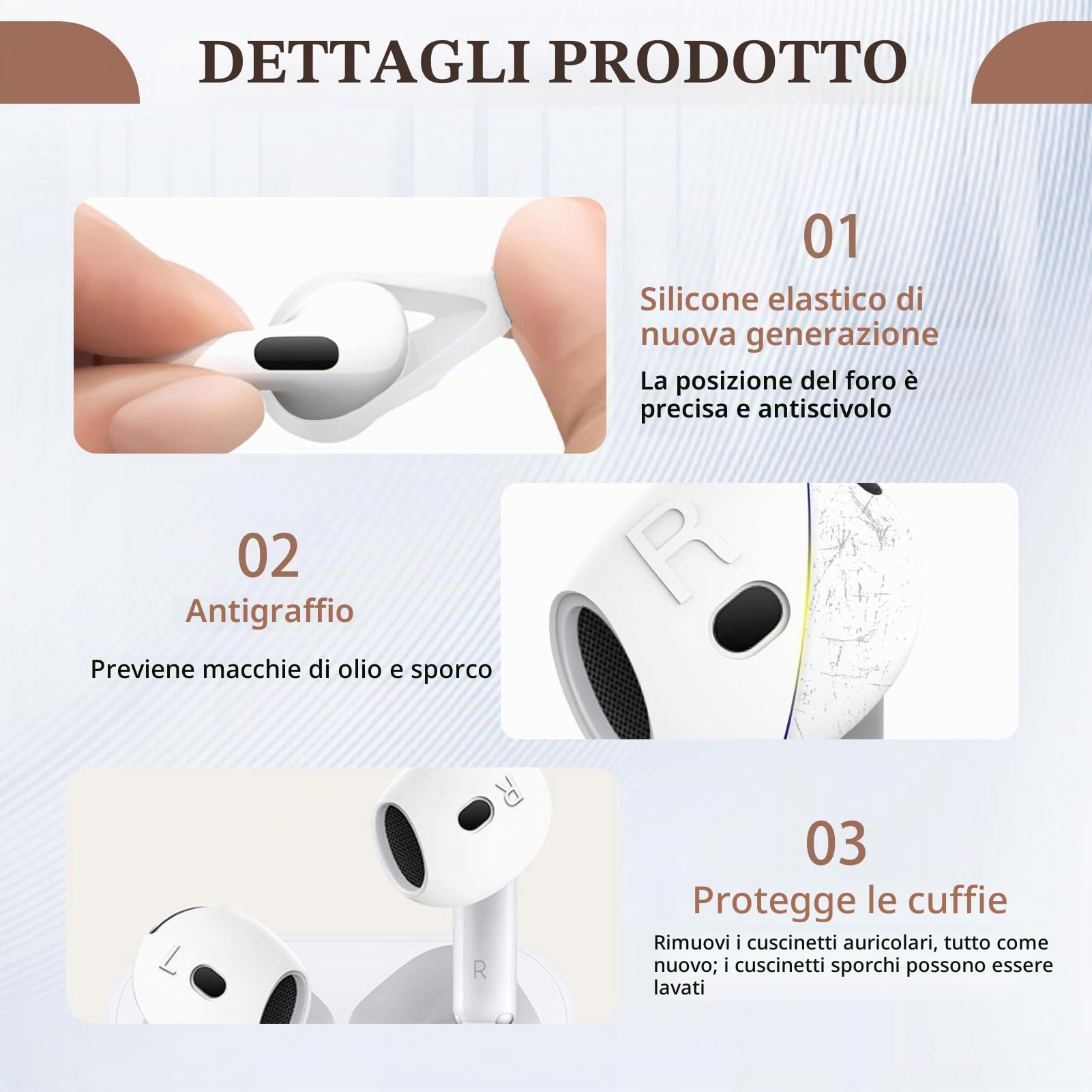 3 Paia Di Tappi In Silicone Di Ricambio Per AirPods 4 – Vestibilità Universale E Compatibili Con Custodia Di Ricarica (Bianco)