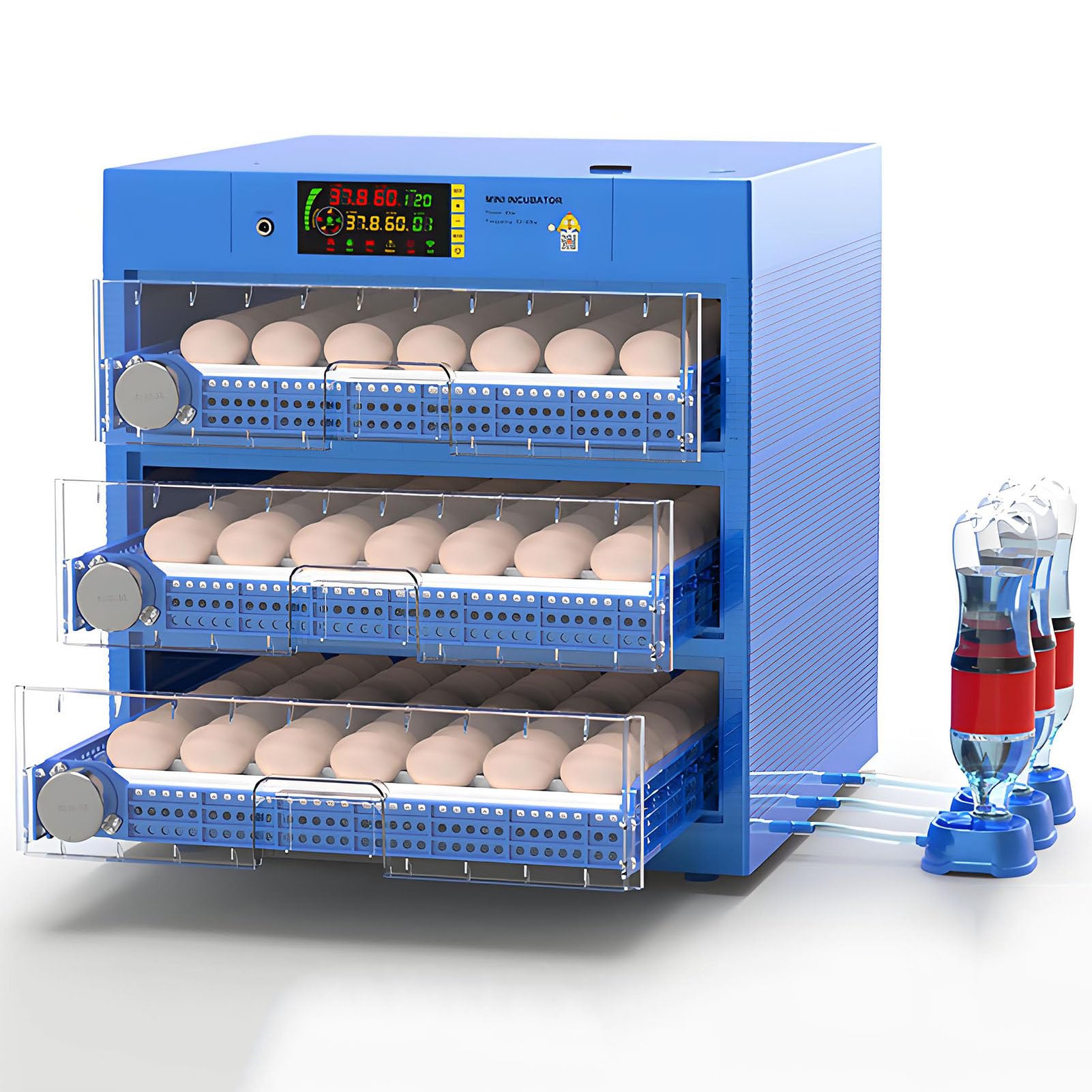 Incubators for Hatching Quail Eggs,Incubator for Eggs Automatic Turning,Smart Display of Temperature,Humidity,Egg Turning Time,Hatching Days,3-in-1 Function:Incubation,Hatching,Brooding 3Layers
