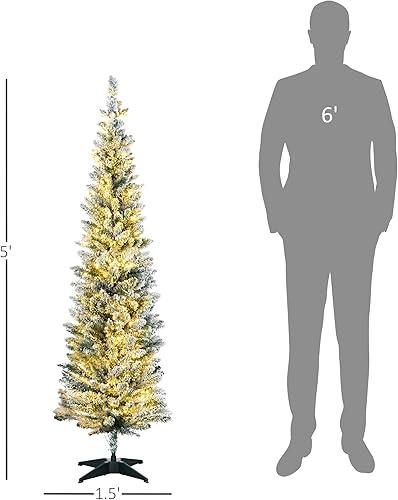 Miniatura 7 de HOMCOM Árbol de Navidad artificial de abeto noble delgado preiluminado de 5 pies de alto con 110 luces LED blancas cálidas y 294 puntas, para