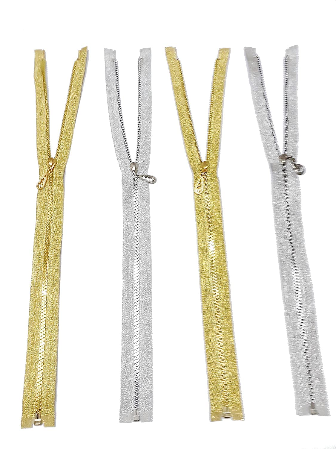 M Fabrics Handpicked Long Fancy ZIPS Fluorescent Colour with Stone Studded Zip Pull tab/Zip Handle for Dresses, Tops, Children's Frocks, Palazzos, Ladies Suits (Pack of 2 Each = 4 Zips)