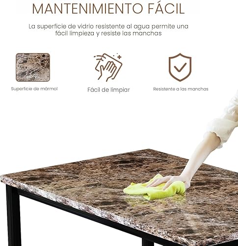 Miniatura 4 de AWQM Juego de mesa de comedor de 5 piezas para 4, mesa de cocina y sillas de mármol sintético para 4, mesa de comedor moderna con 4 sillas, juego de