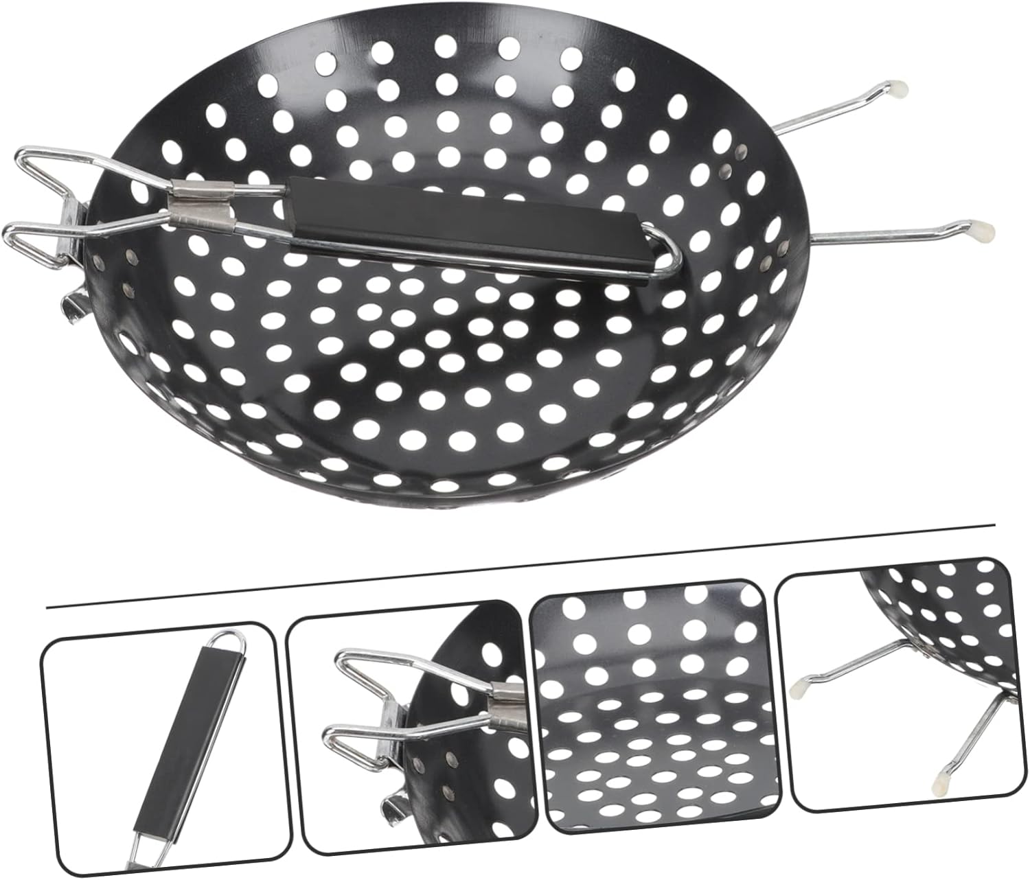 POPETPOP Nonstick Grill Pan Holes Handle Bbq Tray for Outdoor Cooking for Steak Vegetables Chicken and Seafood Essential Grilling Accessory