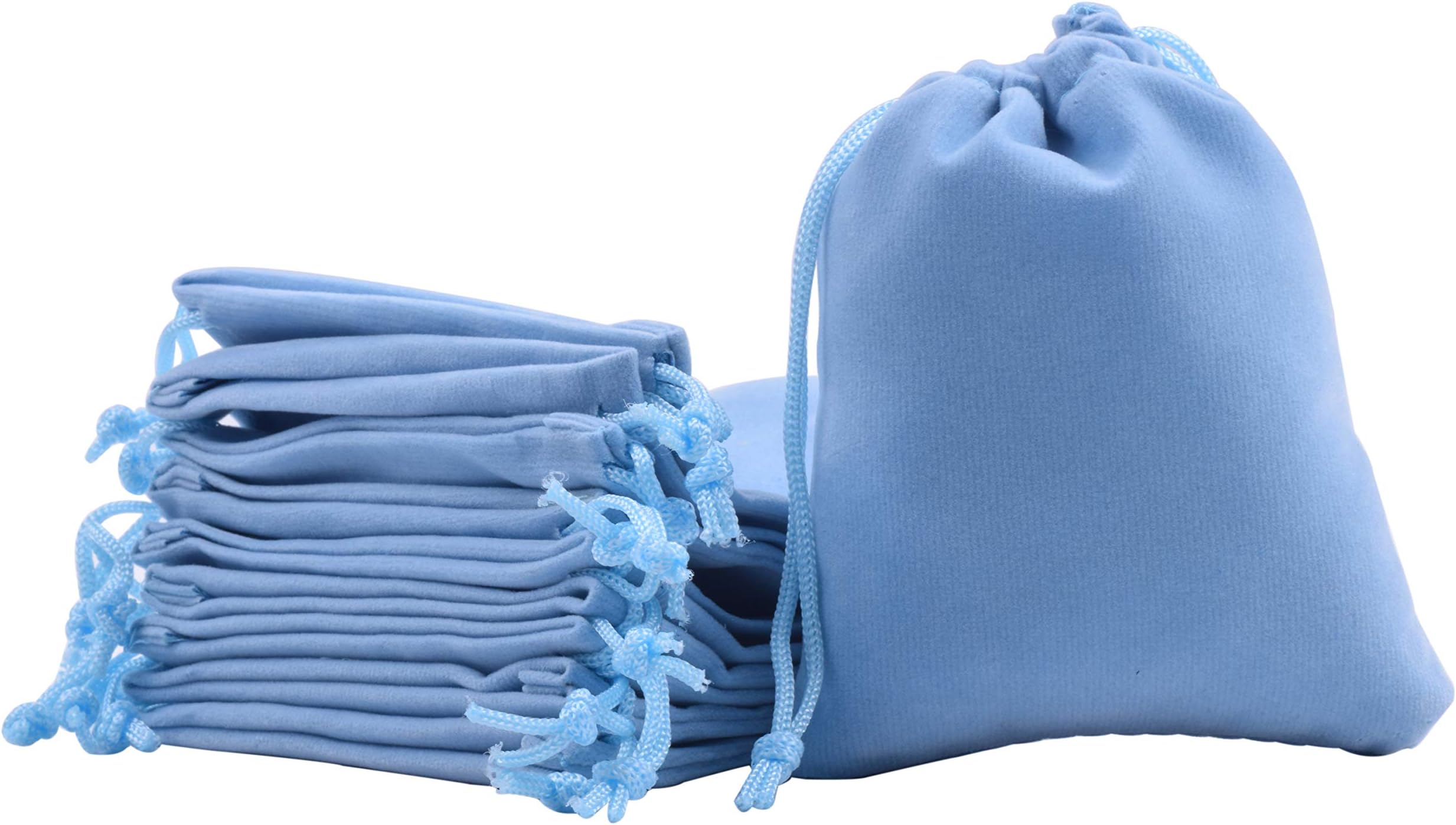 Sansam 50pcs Small Sky Blue Drawstrings Velvet Gift Bags Velvet Jewelry Pouches for Wedding Favors, Candy Bags, Party Favors, 2.8x3.6''