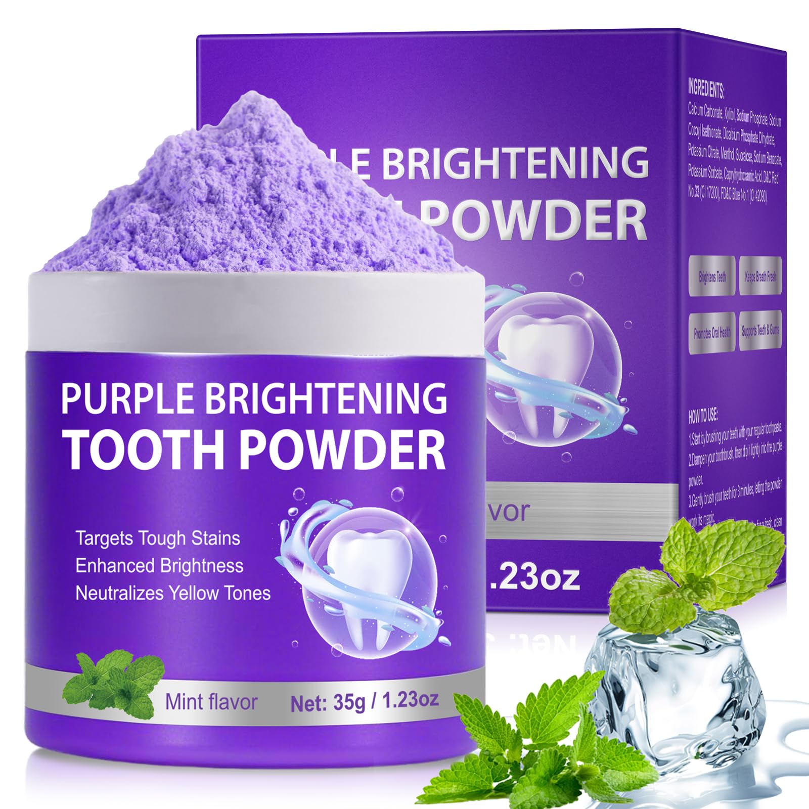 Teeth Whitening Powder Removes Stains Enamel-Safe Whitening Powder Tooth Stain Removal Toothpaste Mint Flavor Teeth Whitener