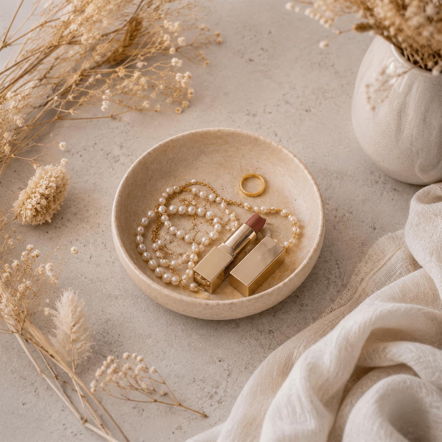 Faux Travertine Decorative Bowl, 6.1-Inch Key Bowl & Jewelry Dish