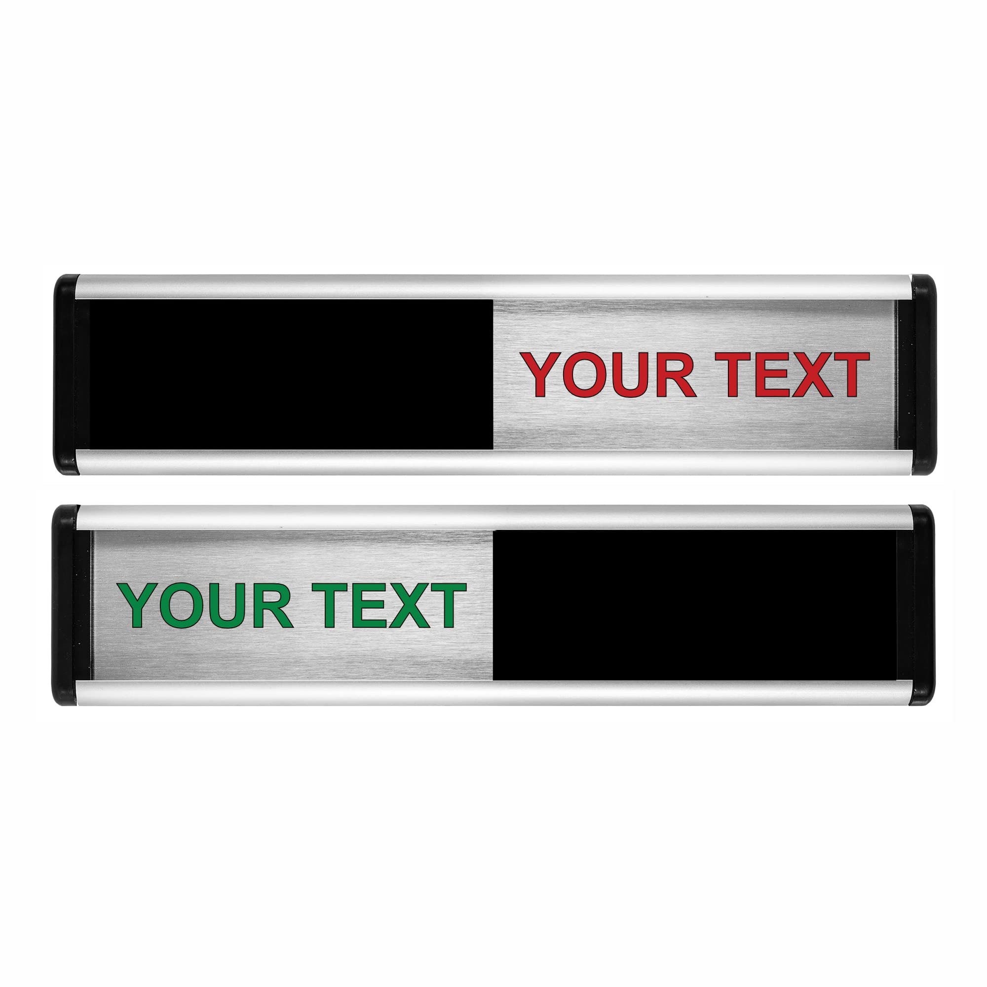 ViroDisplay® Sliding Sign with Your Choice of Text – Original Edition – 214 x 60mm – Anodised Silver Profile with Black End Caps – Self-Adhesive Fixing