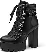 Susanny Women's Sexy Platform Ankle Booties - 4.3" Chunky Heel Suede Lace-Up Round Toe High Heel Boots