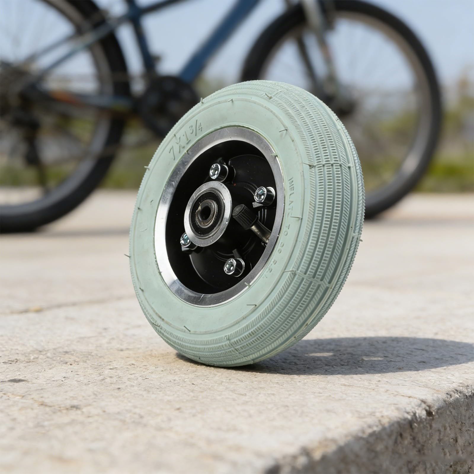 Rueda delantera eléctrica de repuesto para silla de ruedas de 7 pulgadas, neumático gris de 7 x 1 3/4 con borde de aluminio, 8 mm/10 mm para cubo (negro 8 mm)