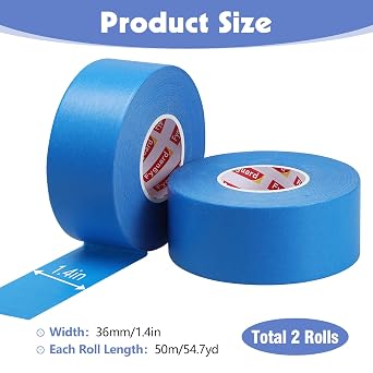 2 Rolls Painters Tape 36mm x 50m Blue Masking Tape for Painting