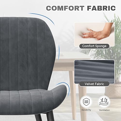 Miniatura 3 de Juego de 4 sillas de comedor modernas de terciopelo, sillas de comedor tapizadas con cojines gruesos, patas de metal, sillas de respaldo sin brazos