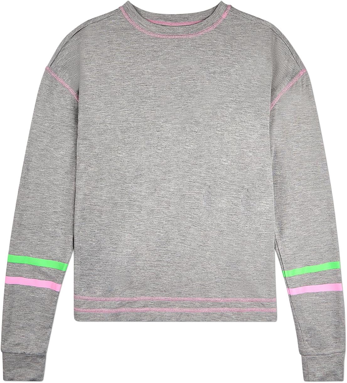 MeMoi Girls Boxy Striped Long Sleeve T-Shirt Gray Heather XS