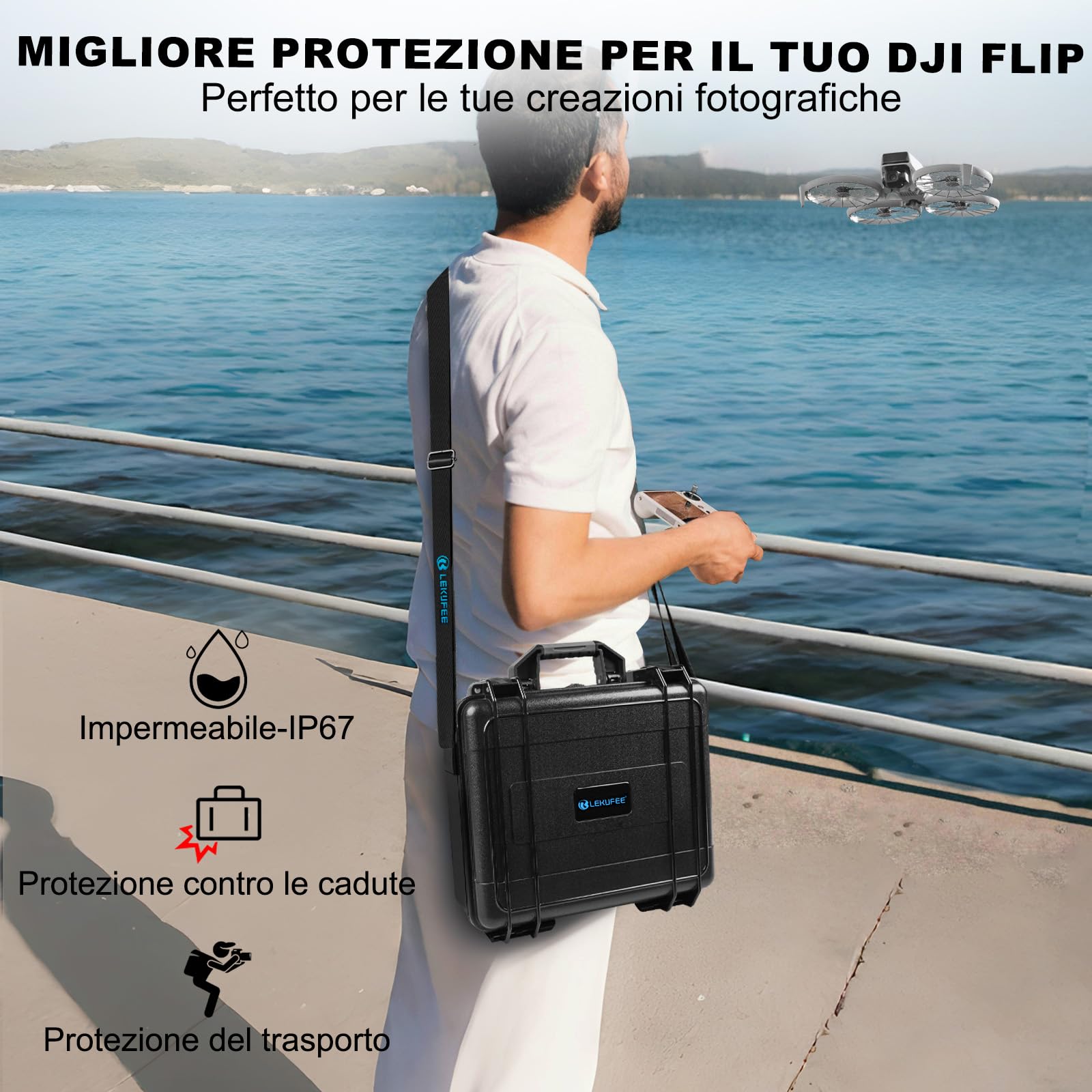 LEKUFEE Custodia Rigida Impermeabile per DJI Flip Drone(DJI RC N3),Combo Fly More, Batteria (9 pezzi), Hub di ricarica e altri accessori (solo valigia)