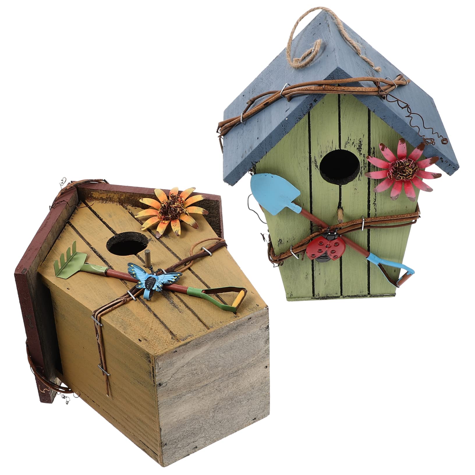 Casita de Madera para Pájaros Decorativa en Forma de Casa 2 Piezas | Aves Pequeñas y Amarillas, Uso en Balcón o Exterior, Acabado Artesanal