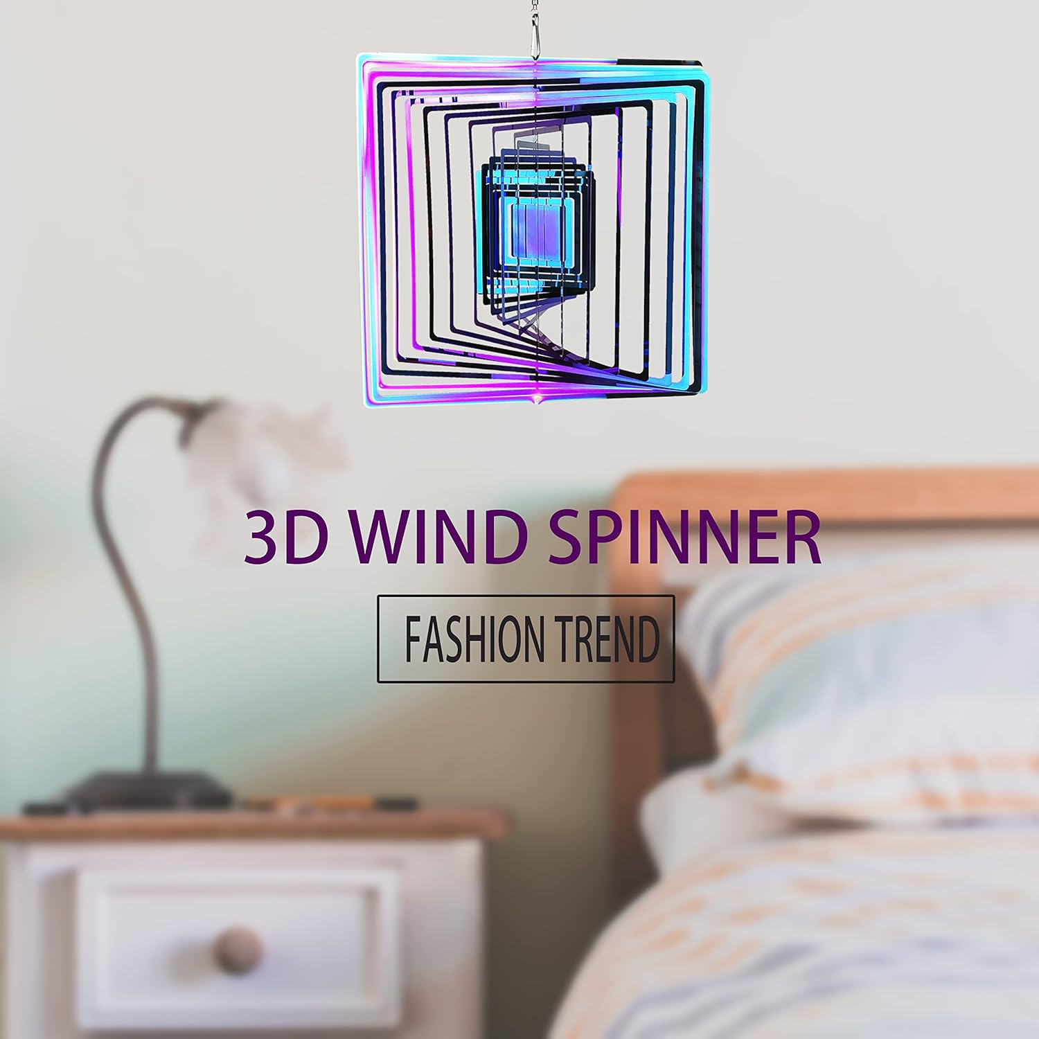 10in Wind Spinner 3D Stainless Steel Heart Effect Decor Spinners for Yard and Garden Festival Decoration Christmas Birthday Day Worth Gifts (Square, Colorful)