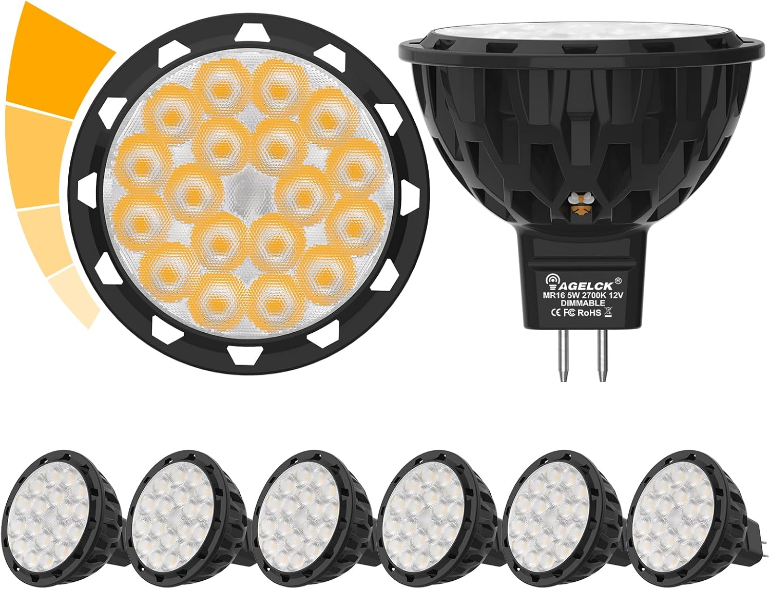 MR16 GU5.3 LED Bulb Dimmable, 2700K Warm White 5W 610LM 50W Halogen Replacement, 12V Low Voltage, 35000+ Hrs, CRI 85+, Instant-On, No Flicker No Glare, 36° LED Spotlight for Landscape & Track Lighting