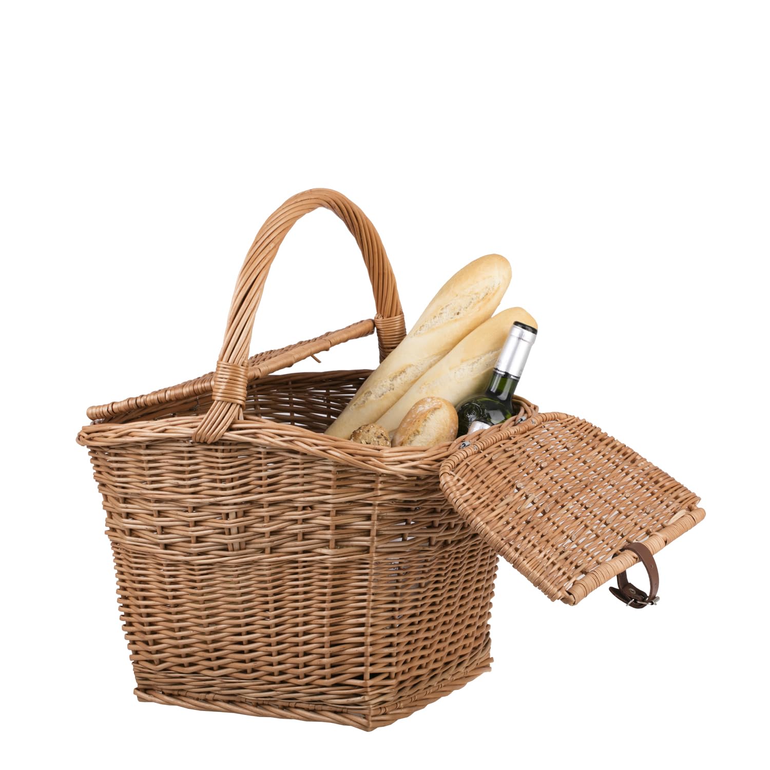 Picknickkorb Weidenkorb mit Deckel großer Aufbewahrungskorb für Obst und Gemüse Proviantkorb Essenskorb Ausflugskorb geflochten (40 x 40, H: 30/42, quadratischer Griff oval)