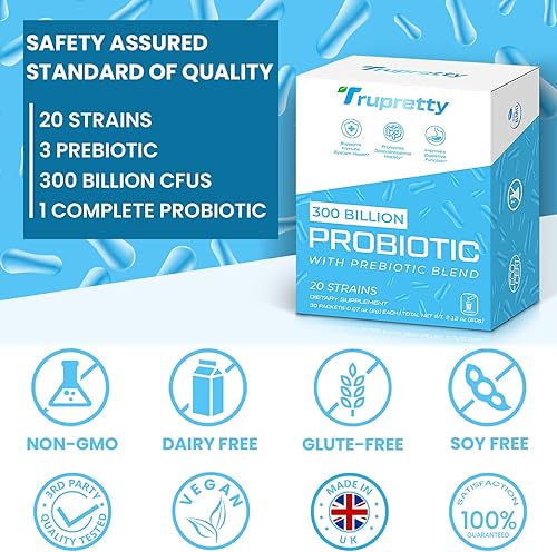 Miniatura 5 de 300 mil millones de probióticos CFUS 20 cepas - Probióticos para mujeres y hombres, suplemento probiótico diario con prebiótico, para apoyar el