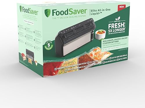 Miniatura 7 de FoodSaver Selladora al vacío Elite All-in-One Liquid+ con bolsas, rollos y accesorios, acero inoxidable oscuro