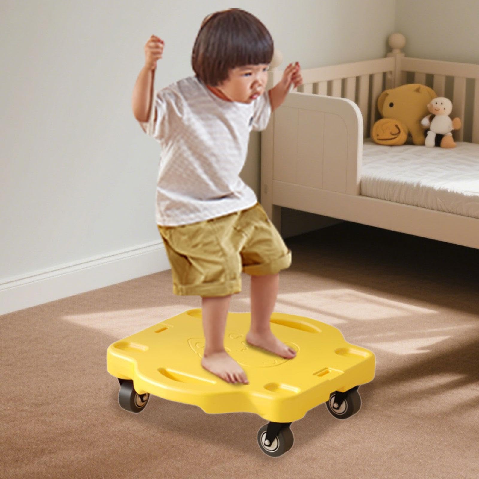 Scooters Board Monopatín Niño Asiento Juguete Sensorial Material HDPE Función Educación Física Coordinación Motor Adecuado para Actividad, Amarillo, M