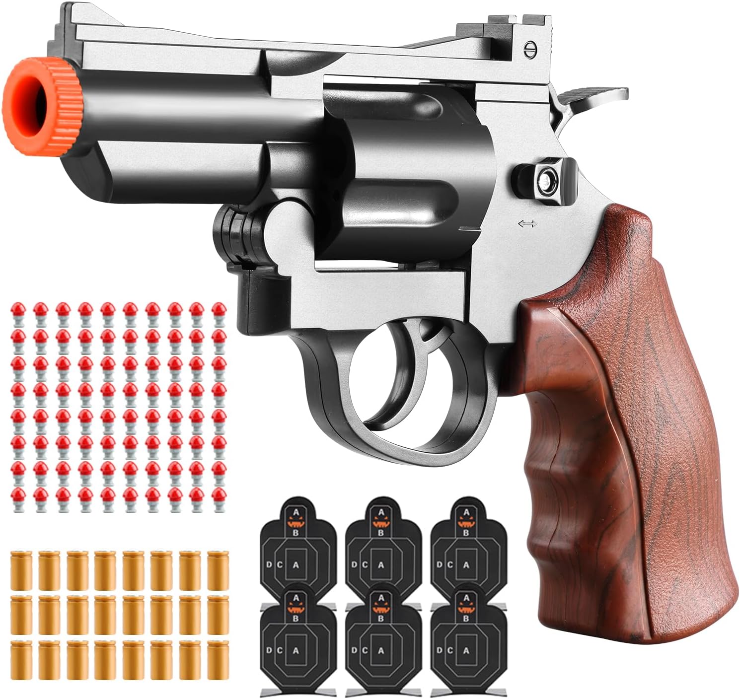 Revolver Toy Gun Pistol, Soft Bullet Toy Foam Pistol with 40 EVA Foam Bullets for Kids - Brown