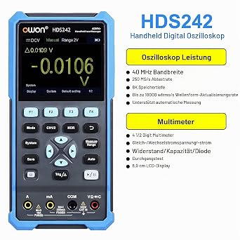 OWON HDS242 Oscilloscope 2 in 1 40MHz Professional Handheld PC Oscilloscope 20000 Counts Digital Multimeter 3.5 Inch LCD Display Universal Test Instrument