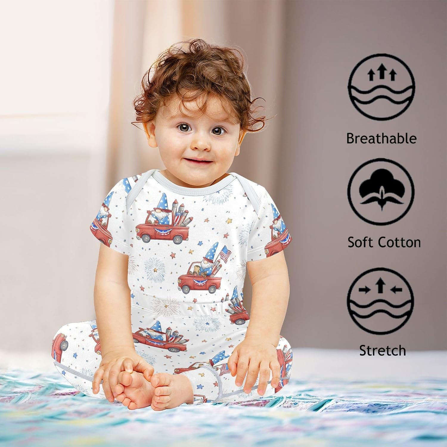 vvfelixl Baby Clothes Gnome Celebration Baby Bodysuits Set Unisex Short Sleeve Babys Pants Sets 0-3M