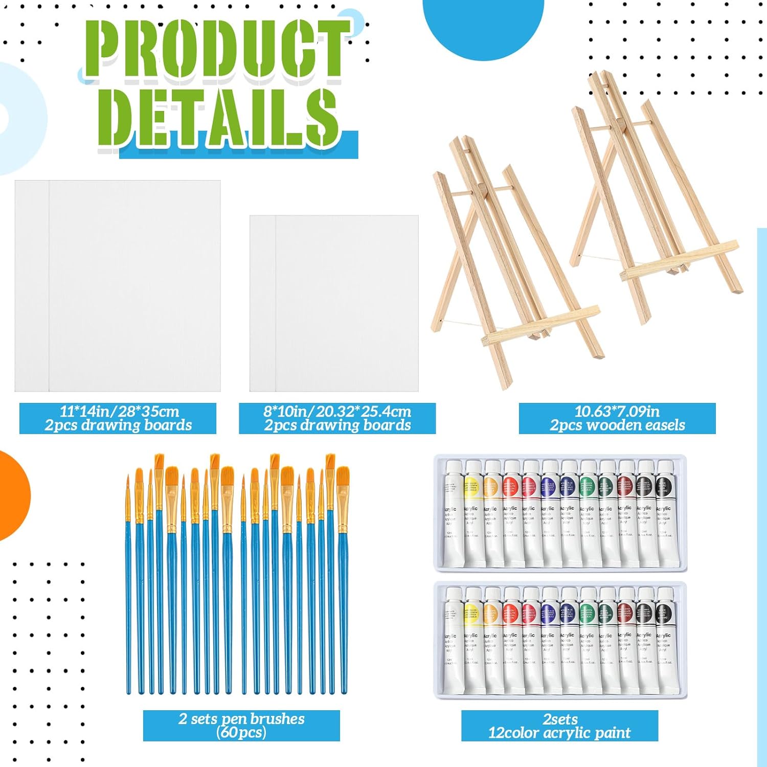 Tenceur 2 Pack 11" x 14" & 8" x 10" Sip and Paint Kit for Adults 67 Pcs Couple Date Night Painting Kit 12Colors Acrylic Paint Sets with Canvas, for Couple Beginner Artist DIY Painting Party Favor