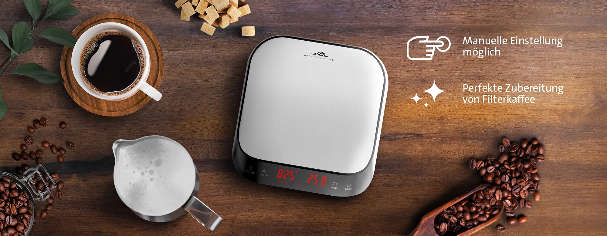 ETA Digitale Kaffeewage Artista I 3 Wiegemodi I LED Display I 0.1g Genauigkeit I Timer I 3kg Max I Tare Funktion