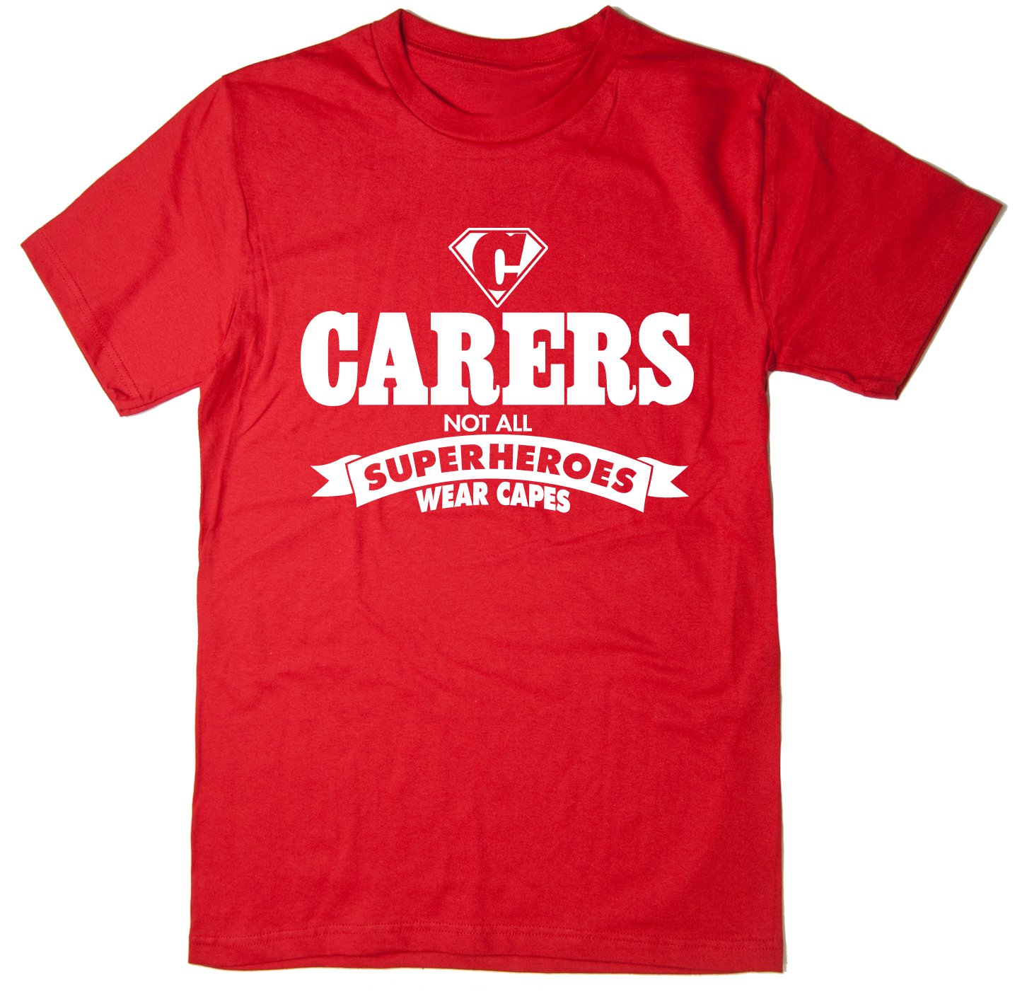 Rocket Fuel 'Carers - Not All Superheroes Wear Capes' Mens Funny Printed T-Shirt - Red - Medium