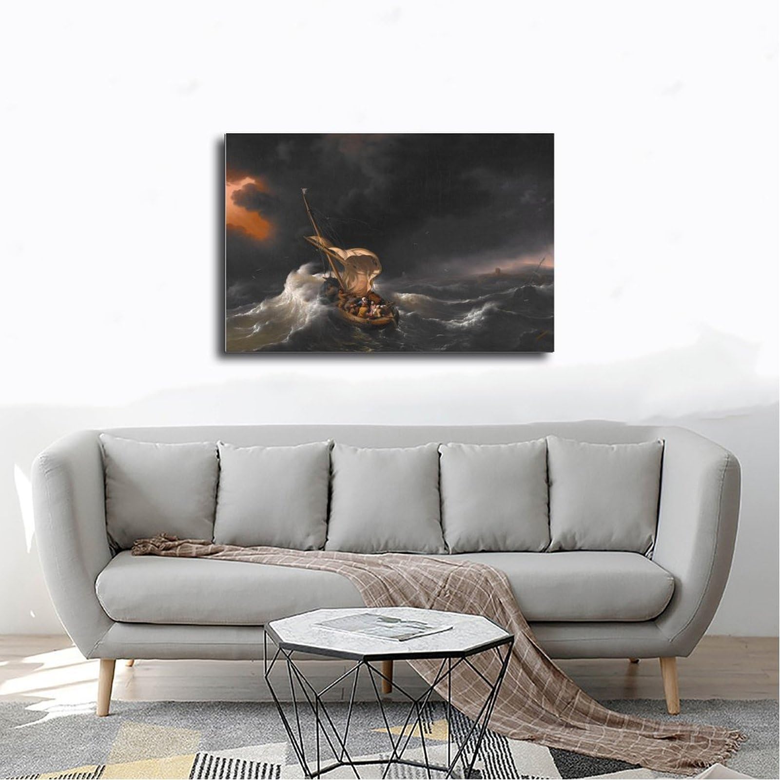 WCYB Ludolf Backhuysen Kunstdruck auf Leinwand, Motiv: Christus im Sturm auf dem See Genezare", Wanddeko für Büro, zum Aufhängen, 50,8 x 76,2 cm (L x B)