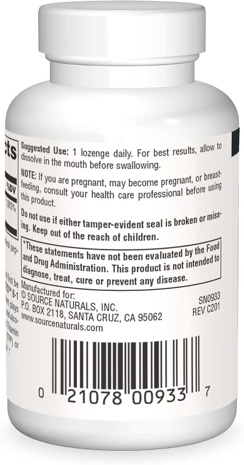 Source Naturals Coenzymated B-1 25mg Fast Acting Thiamin Cocarboxylase Quick-Dissolve - 60 Lozenges : Health & Household